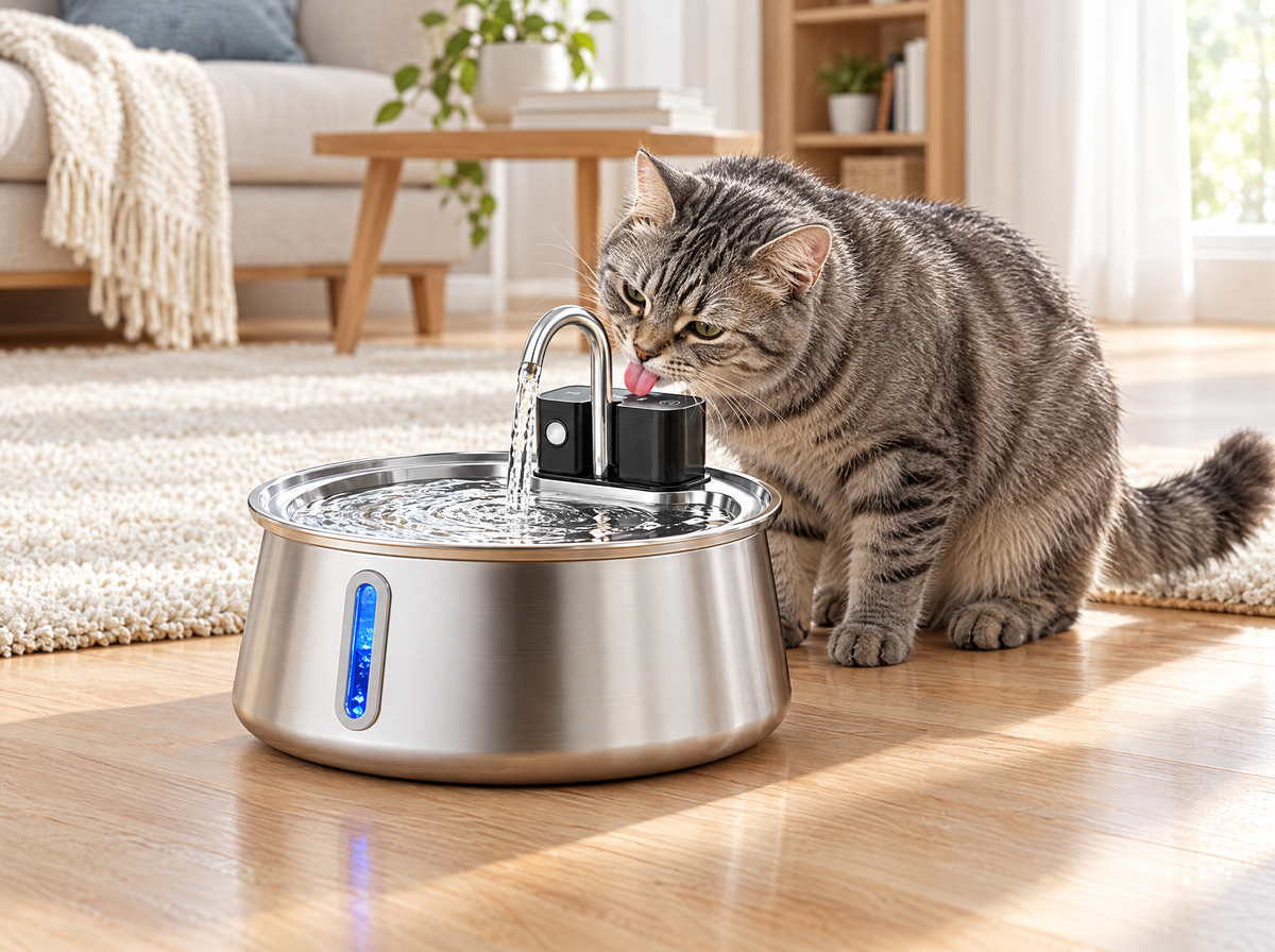 Cat drinking from the PetCascade 4L fountain