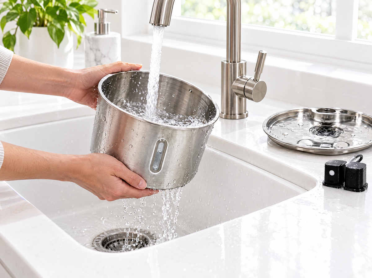 Rinsing the PetCascade steel bowl