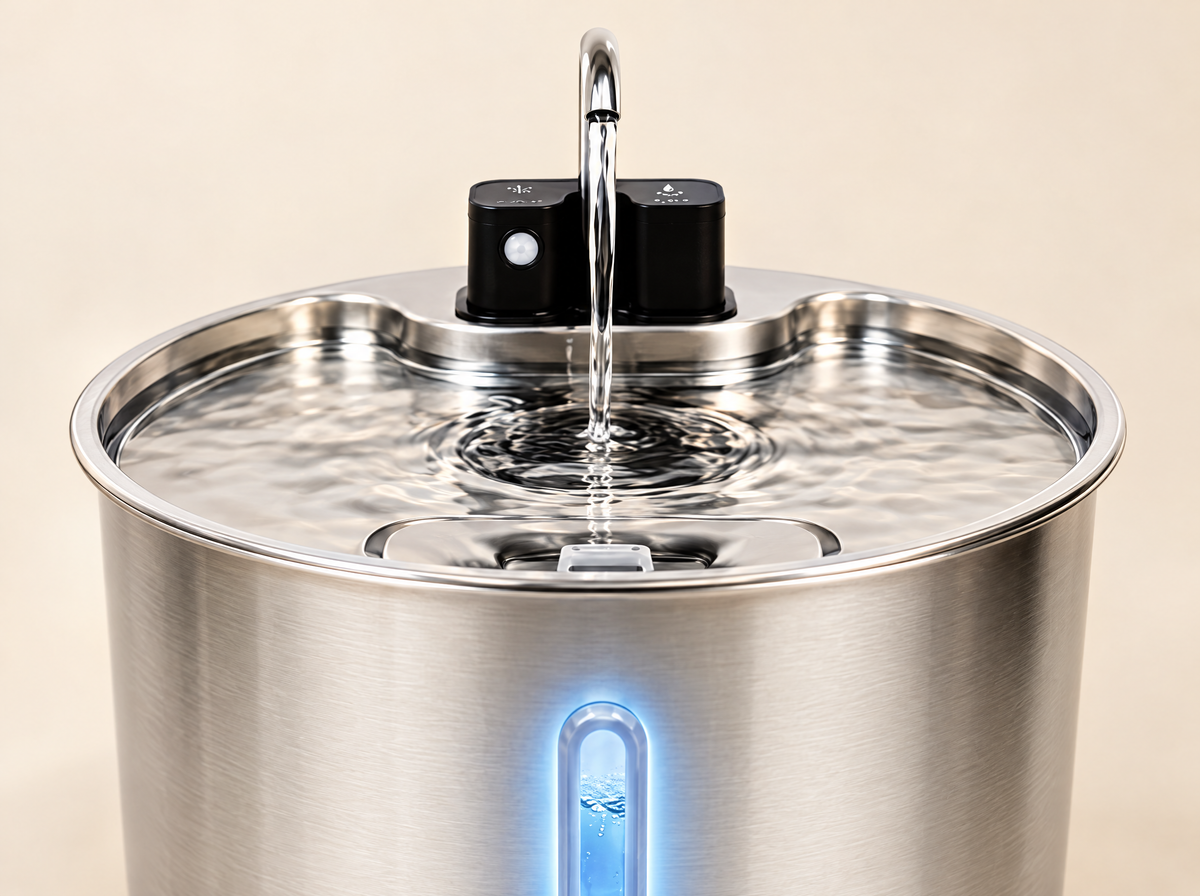 PetCascade brushed stainless steel close-up