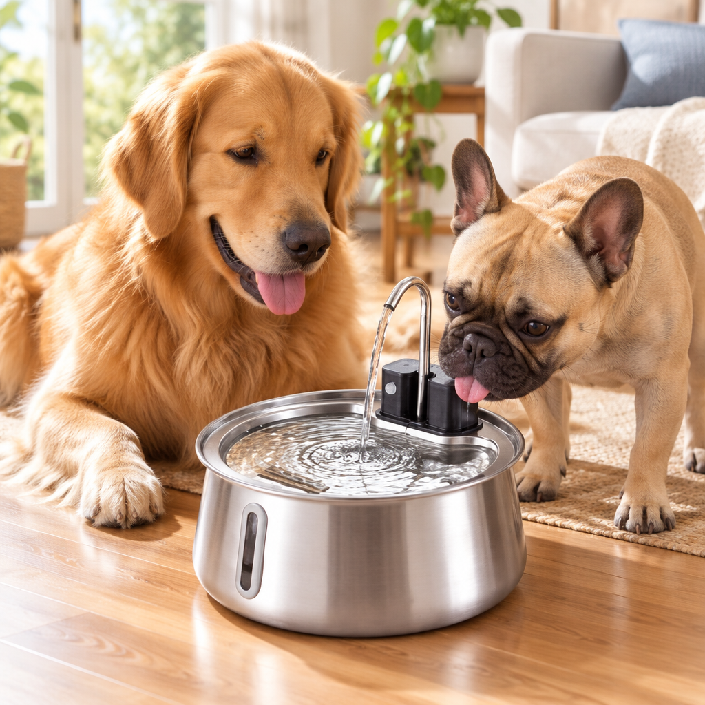 Golden retriever and French bulldog with PetCascade 7L