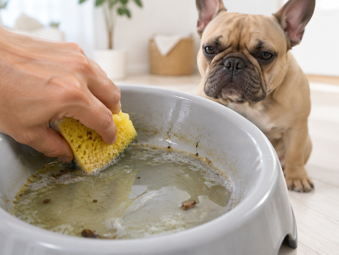 Slimy plastic pet bowl