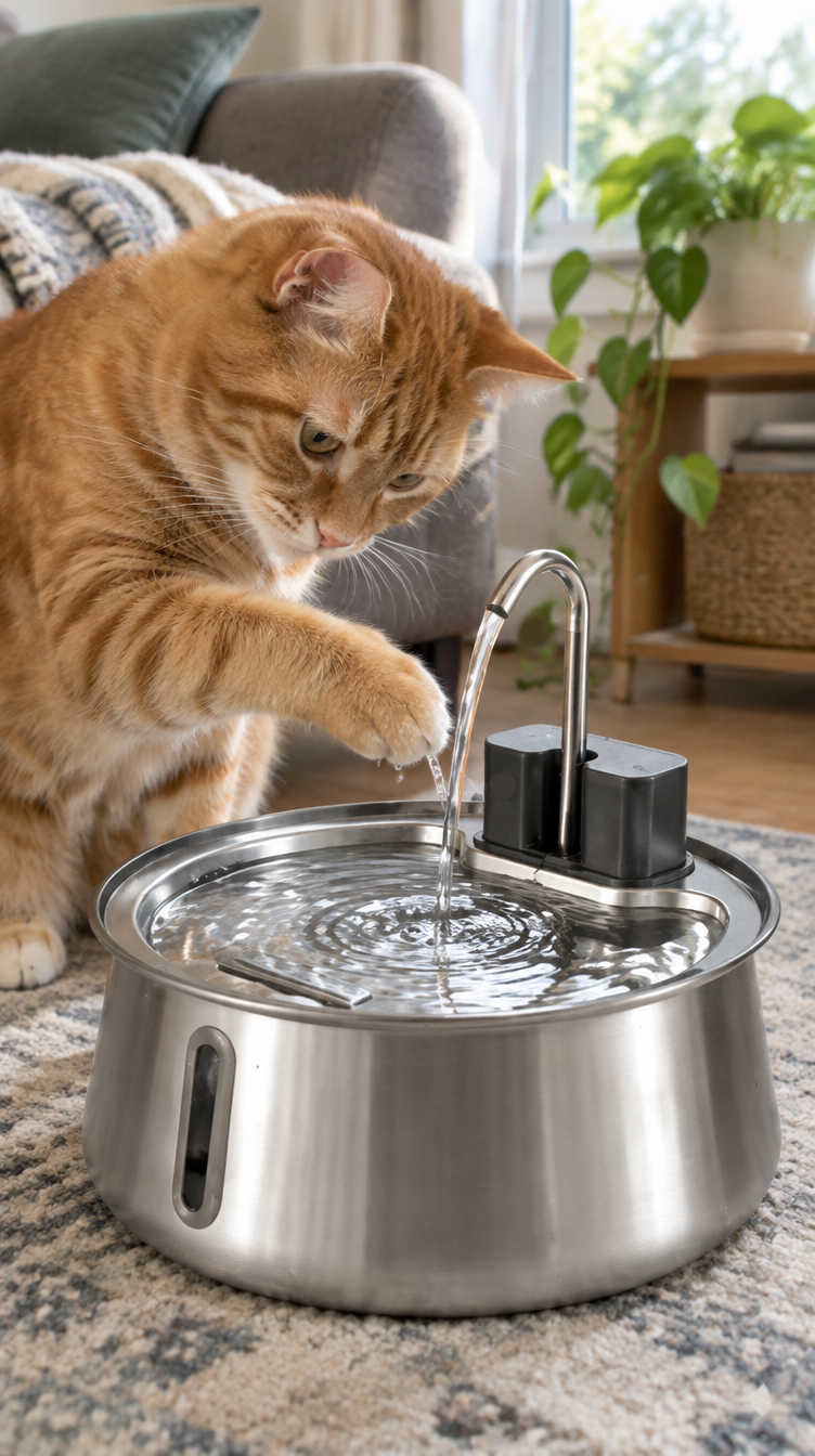 Cat touching the PetCascade water stream